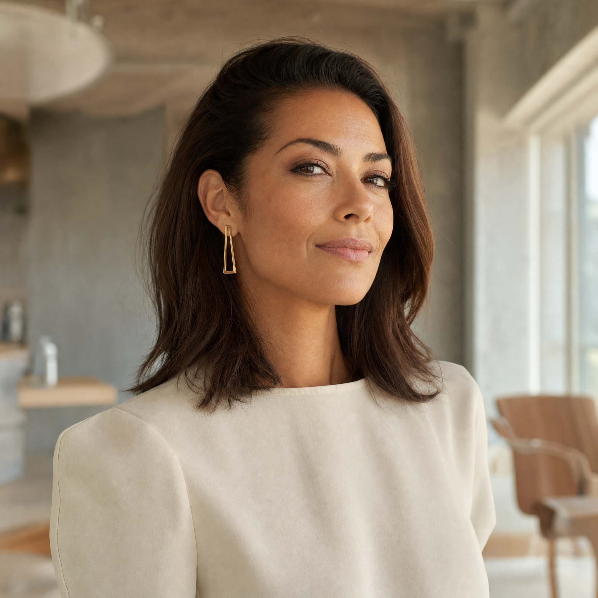 Portrait of an agency principal in her mid-30s, polished