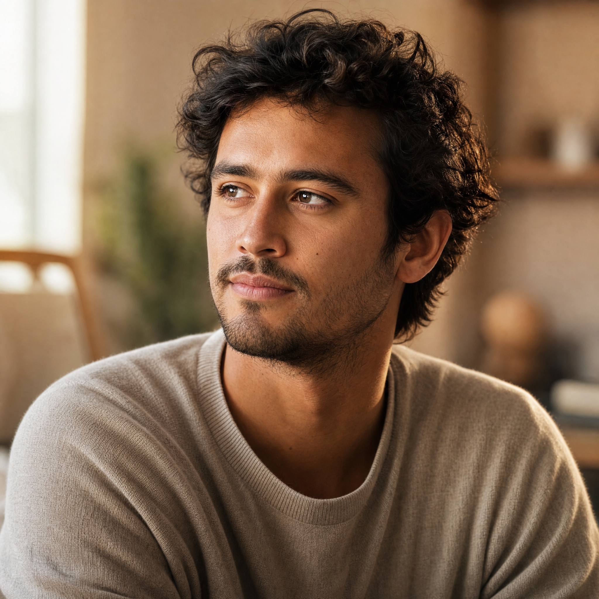 Portrait of a founder in their late 20s, contemplative