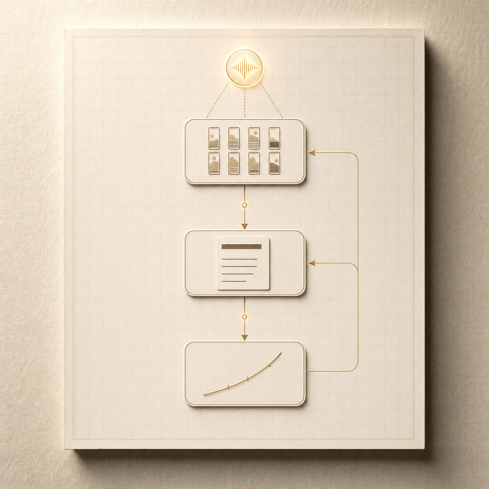 Flow chart of the agent overseeing watch, write, and track stages with feedback loop