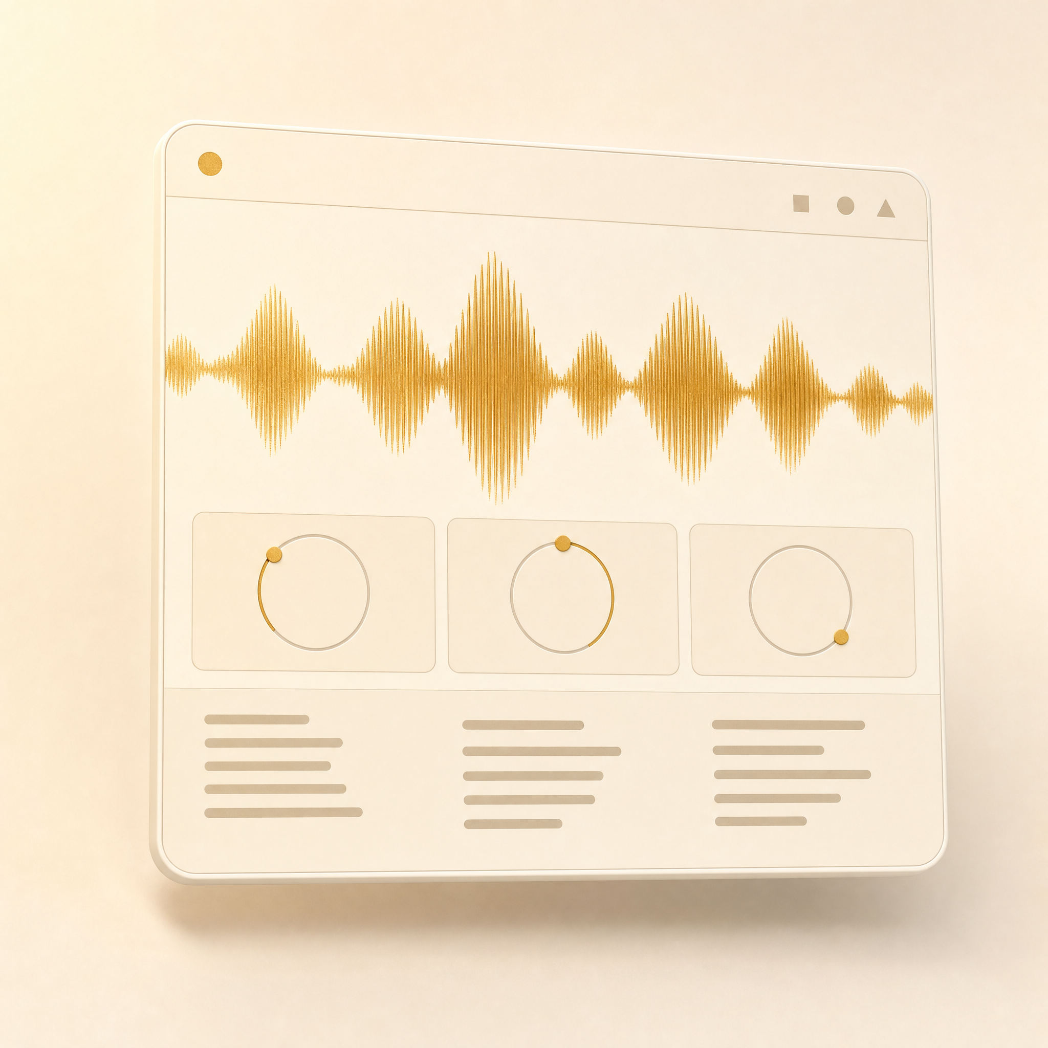 Voice model app panel with waveform signature and draft rhythms